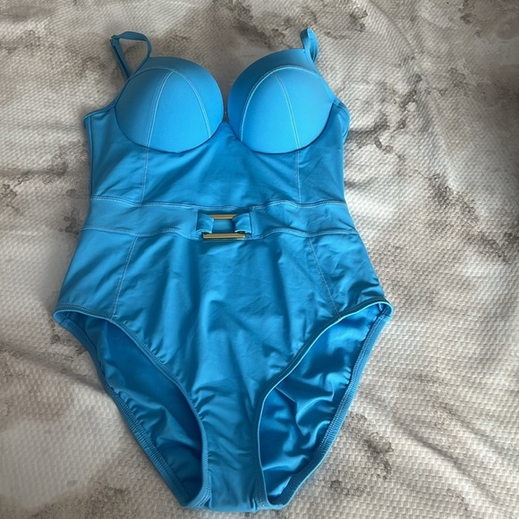 Stylish Blue Stitched One-Piece Swimsuit - Picture 4 of 8